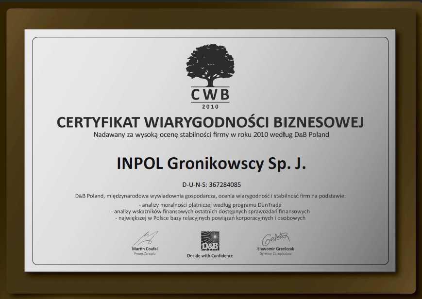 Certyfikat Wiarygodnoci Biznesowej 2010